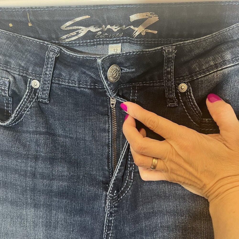Seven7 Women’s Jeans Size 12 Blue Stretch Denim Mid Rise Slim Bootcut Zipper - Picture 9 of 16